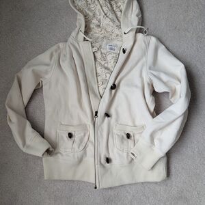 Roots Cream Hoodie with Patterned Lining